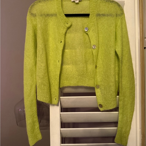 VinceBrushed Button Mohair Cardigan In Serpentine
